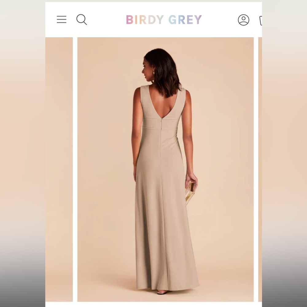 Birdy Grey Shamin Dress Taupe Crepe V Neck Slit Like New! - Picture 2 of 9